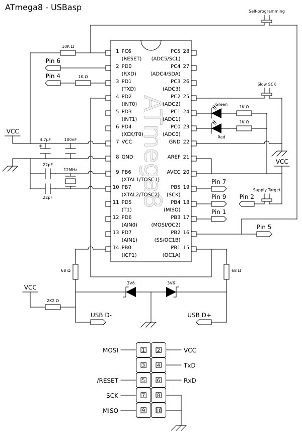 Schematic diagram for USBasp.