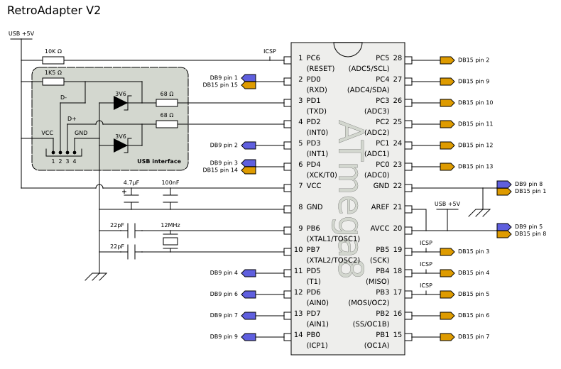 Schematic diagram for RetroAdapter V2 circuit.