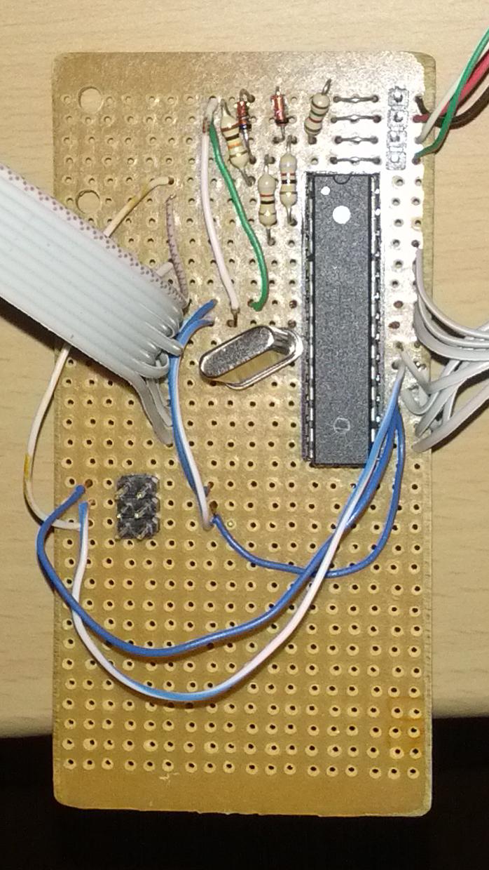 Picture of the finished circuit board with all components and wires soldered.